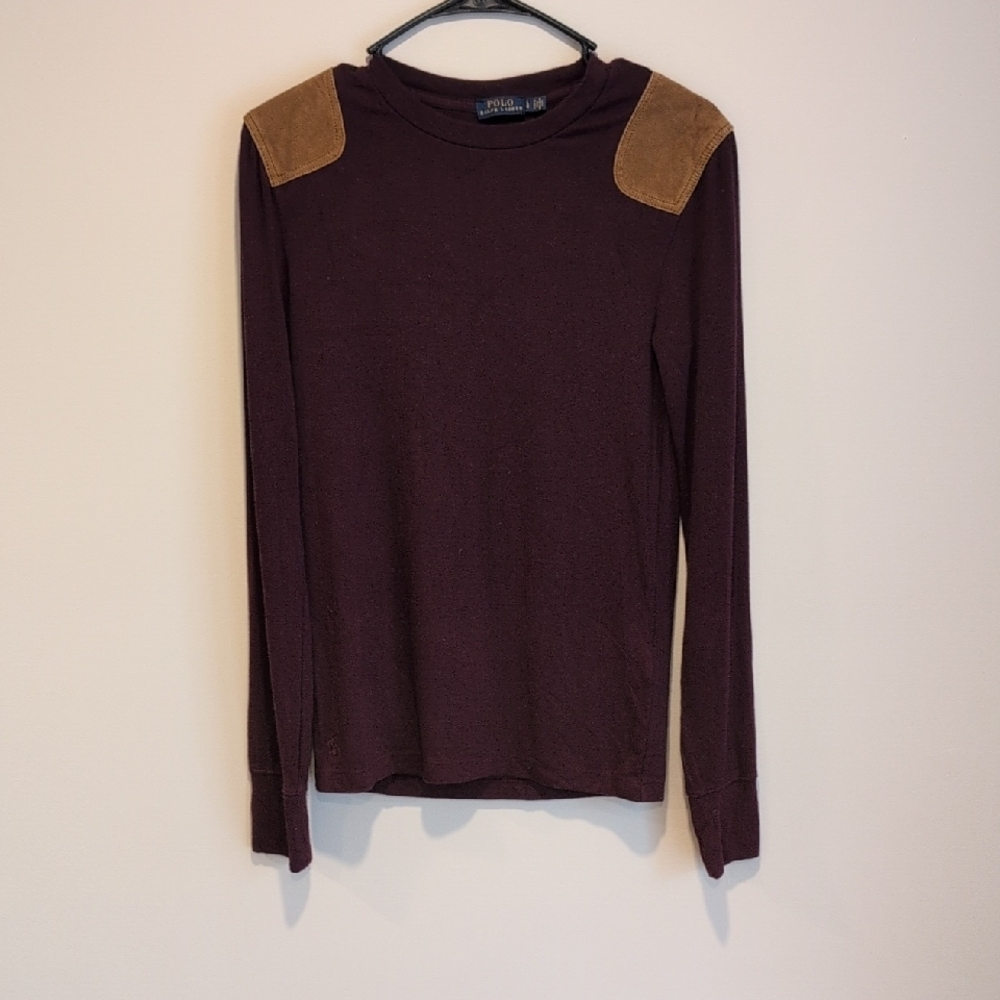 Polo by Ralph Lauren Long-Sleeve Top with Tan Shoulder Patches - Brown